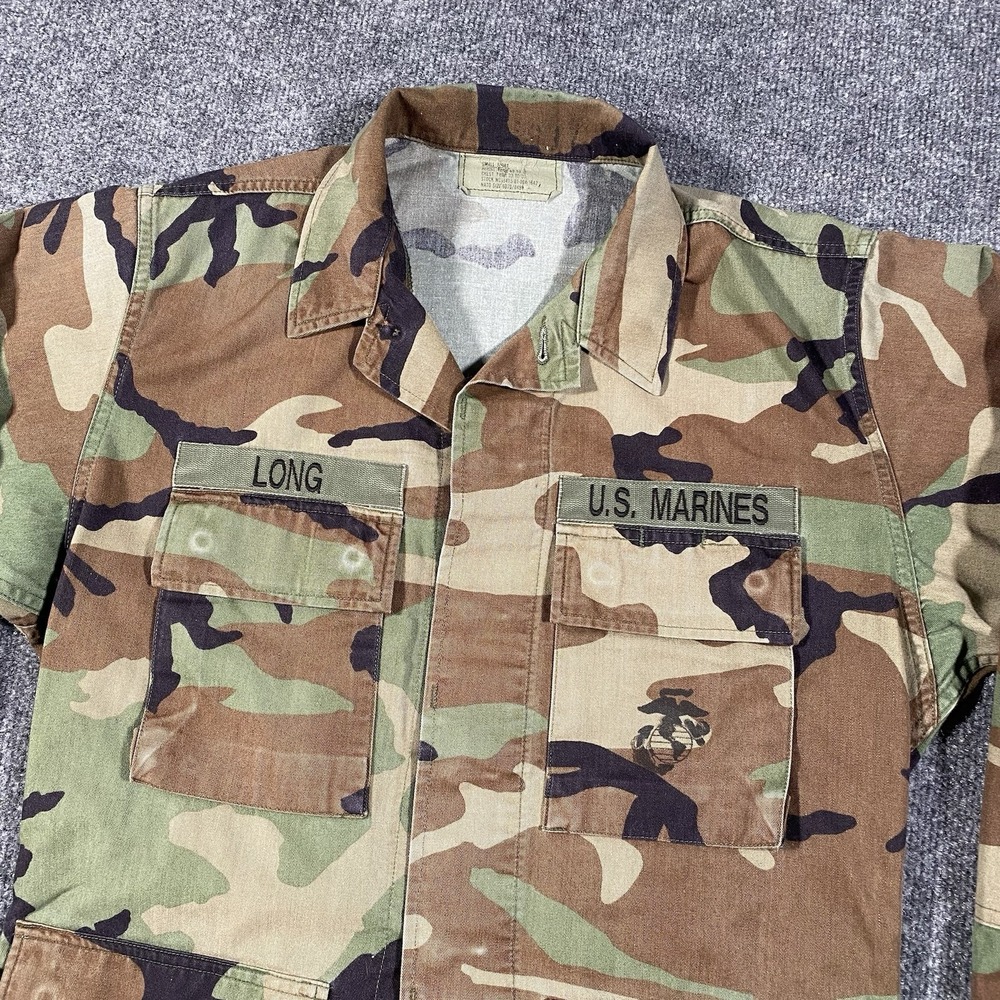 Vintage 90s Terry USMC Woodland Camo Combat Blouse Coat Mens Size Small Short - Picture 2 of 8